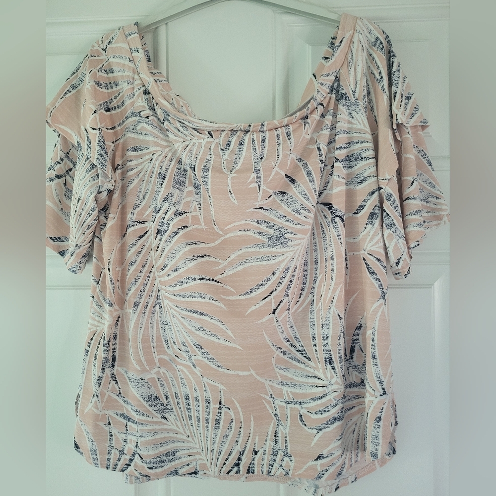 CLARA SUNWOO Palm Leaf Blouse - Pink, White And Blue Tones.